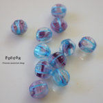 5mm purple marble*sky blue line  メロン チェコビーズ 20個