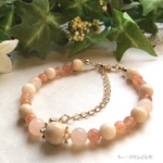 女性らしいあたたかさと繁栄˚✧₊⁎リバーストーン&サンストーン&ピンクオレンジアベンチュリンブレスレット