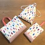 入園入学セット☆積み木柄 カラフルピンク(レッスンバッグ&上履き入れ&お着替え袋)