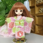 【難あり】お着物/ピンクの亀甲柄