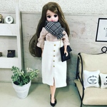 リカちゃん服♡ベージュピンクトップス＆グレンチェック柄マフラー＆白コーデュロイスカート♡リアクロ