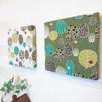 森の中の鳥たち ファブリックパネル 2枚セット  20cm×20cm 