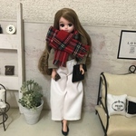 リカちゃん服♡グレージュトップス＆チェック柄マフラー＆白ワイドパンツ♡リアクロ