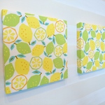 洋ナシとレモンのファブリックパネル  ２枚セット 20cm×20cm 