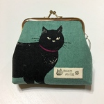 ガマ口財布 　＊黒ネコ - ブルーグリーン＊ 