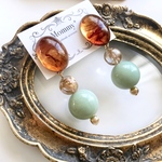 春❁べっ甲×ペールグリーン 大ぶりピアス・イヤリング