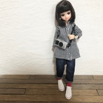 ギンガムチェックシャツ＋新色ダメージ加工サルエルパンツセット