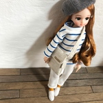 ゆったりボーダーBL×WH＋ホワイトサルエルパンツ
