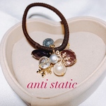 雪の結晶 静電気軽減 ヘアゴム ビーズ anti static 