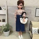 リカちゃん服♡ベージュピンクトップス＆フロントボタンデニムスカート♡リアルクローズ  
