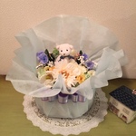 おむつケーキ　フラワーアレンジタイプ　blue