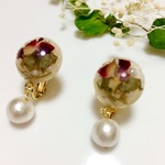 秋冬＊ローズ×パールの小ぶりイヤリング