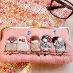 ずらっと文鳥さんの羊毛フェルトがま口