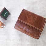 【SALE】牛革三つ折り財布（シワ加工 ブラウン）