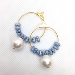 《送料無料》ファルファーレビーズと国産コットンパールのフープイヤリング
