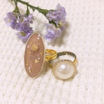[2点セット]かすみ草ドライフラワーのオーバルリング