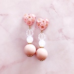 ピンク/Dearyハート大ぶりピアス、イヤリング