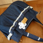＜motomiko様専用ページ＞くしゅっとポッケのファスナートート♪（デニムと紺ドット）