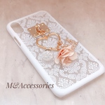 ★[B12]ダマスク柄iPhoneケース ハート&イニシャルチャーム