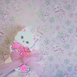 ﾏｯﾄｺｰﾄ紙90☆うさぎを探す猫＿ピンクドット ラッピングペーパー