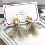 2ウェイ♡コットンパールビジュー×シフォンタッセル(グリーン)♡送料込み