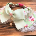 犬の首輪　38～41　中型犬　cocoちゃんリボンチョーカー　桜・ペールグリーン・お花見・和柄・リボン・姫