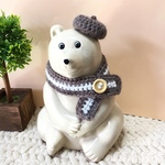 しろくま貯金箱 ベレー帽とボタンマフラー新【茶】