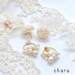 リングビーズ刺繍ピアス(アイボリー)