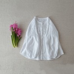 【再販5】リネンパイピングピンタックブラウス　white