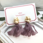 再販♡2ウェイ♡コットンパールビジュー×シフォンタッセル(パープル)♡送料込み