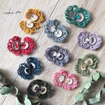 【frill 天然石スモーキークォーツ×カーキ】刺繍ピアス/イヤリング