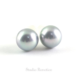 Silver925 国産磨き貝パール 8mm シンプル スタッド ピアス イヤリング グレー