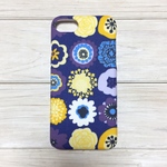 北欧風 フラワーモチーフ柄 ブルー スマホケース【Xperia/GALAXY/iPhone】