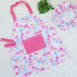 sko＊＊様　オーダー品　水彩画風リボン柄蝶々のエプロン＆丸帽子　100-110サイズ