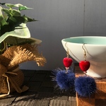 SALE☆レッドハートとネイビーファーの:*:*ラブリーなピアス