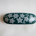 青緑に白いお花風模様のバレッタ（楕円）