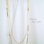 2連♡ロング♡ネックレス（コットンパール&スクエアパイプ）