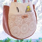 受注製作　選べるオカメインコのまんまるトートバッグ 〖キャメル　レース〗