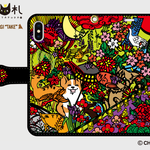 ◇iPhoneX対応◇手帳型スマホケース-はにゃふだ【花札猫】＆コーギー-ほぼ全機種対応