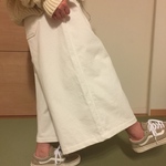  ゆったりスッキリガウチョ★ホワイトコーデュロイ