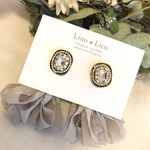 【再販】人気♡シフォンタッセルgray×アンティークカボション♡ピアス・イヤリング