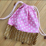 ハンドメイド 30×25 マチ5大きめ巾着袋 ドット柄 カゴ風 ピンク 