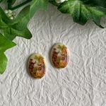 ドイツヴィンテージ アクリルオーバルカボション オイルペイント風プリント 2個セット