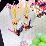 新柄入荷✿ 友禅紙 梅215【紫系 芝桜和柄】折り鶴の和ピアス イヤリング