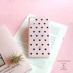 パウダーピンク 黒いハートのスマホケース【iPhone・android 専用カメラホール ハードケース】