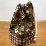 コップ入れ★巾着 くまのカフェ柄 茶色