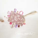 抱っこよりお手軽♡カシャカシャおもちゃ☆くまとスイーツ☆ピンク