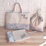 【受注】綿麻キャンバス♪×ラベンダー花柄 入園入学3点セット