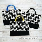 裏地付き レッスンバッグ   手提げバッグ　なみなみ×ブラック