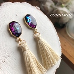 ピンクの雫  タッセル  イヤリング／チタンピアス